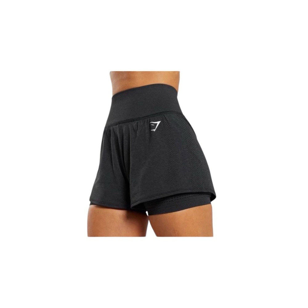 GYMSHARK Vital Seamless Blck Shorts 2 n 1 Size Small 22" Waist Stretchable